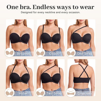 LUCKMEEY Strapless Push-Up Bra – Front Closure, Seamless Design & Removable Straps