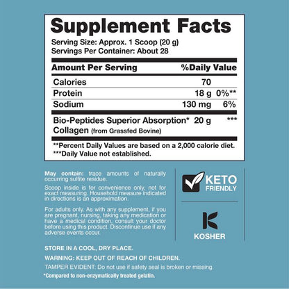 NeoCell Collagen Peptides Powder – Grass-Fed Protein with 18 Essential Amino Acids, 20 oz